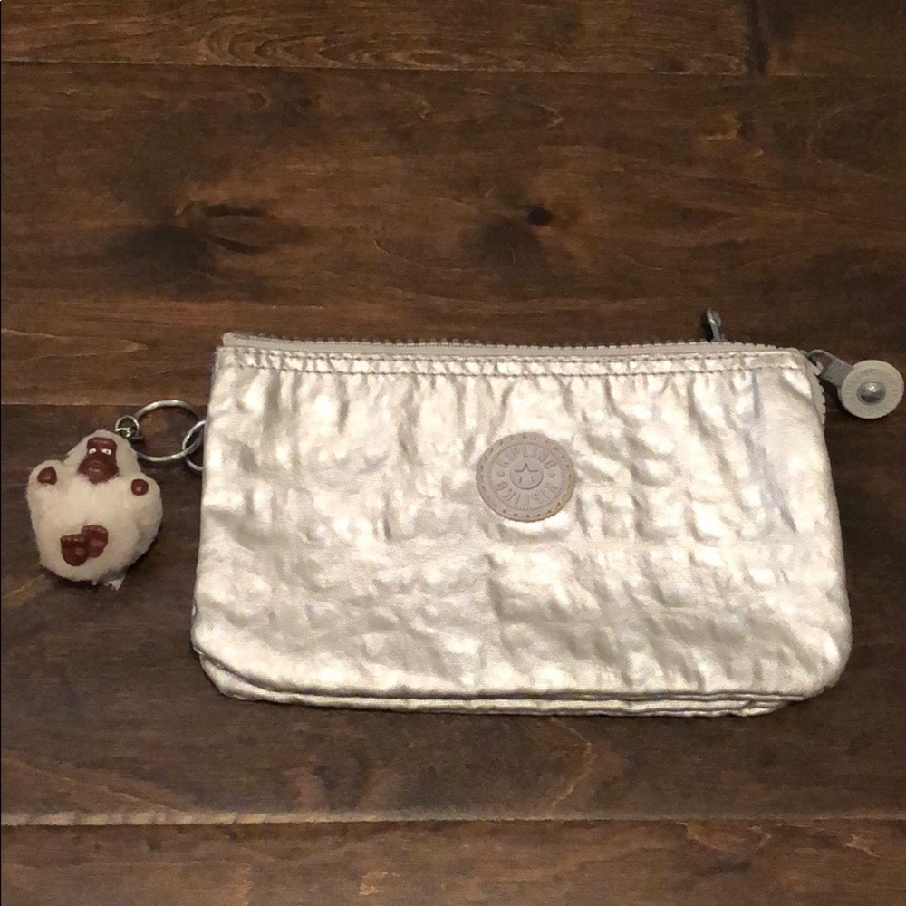 Kipling Silver Multi Pocket Pouch- Metallic Bag